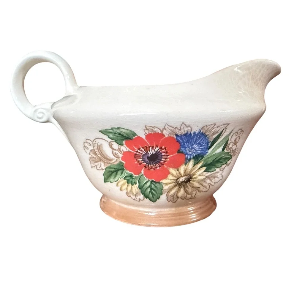 Vintage 1948 Edwin M Knowles Floral Creamer Sugar Bowl Set USA Cottagecore